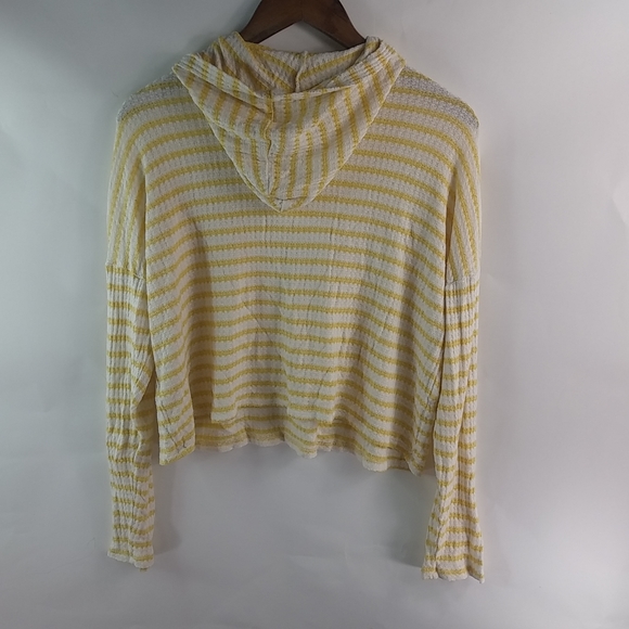 Forever 21 L Butter Yellow White Striped Hoodie Top - Picture 2 of 6